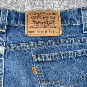 Levi 505 Blue Jeans 34x30 Regular Fit Straight Leg Orange Tag